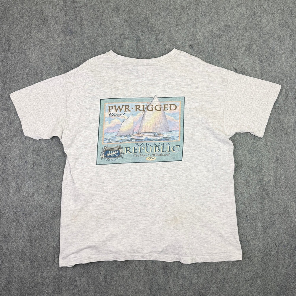 Vintage 1994 Banana Republic Safari Sailing Graphic T-Shirt Gray Made in USA L